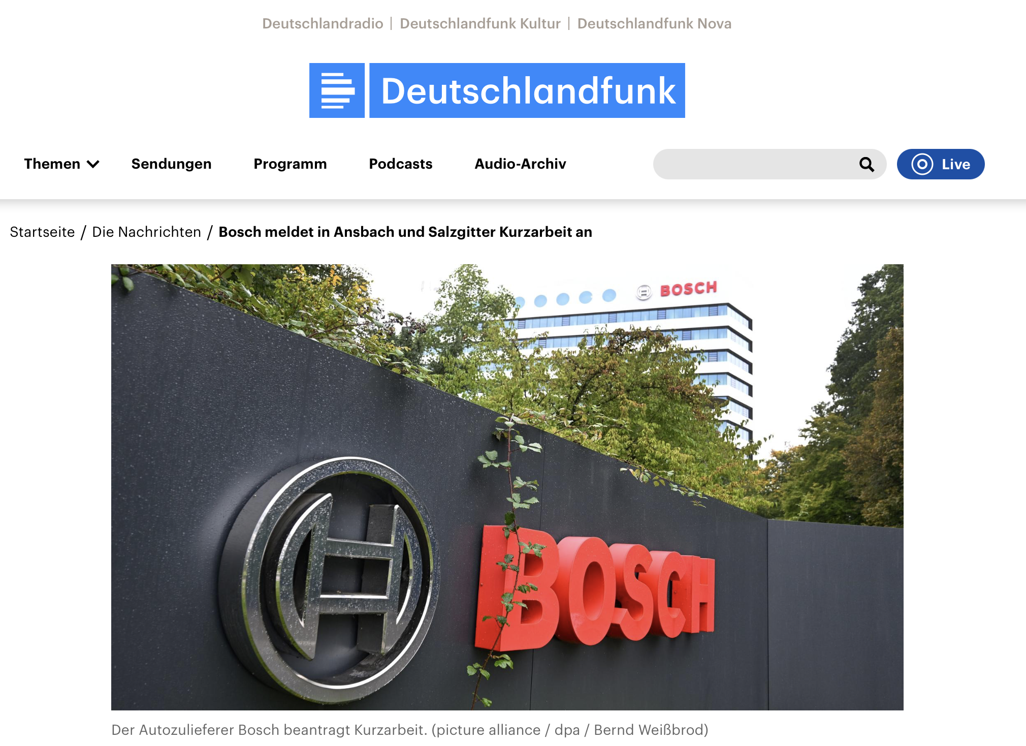 Lieferprobleme - Bosch meldet in Ansbach und Salzgitter Kurzarbeit an